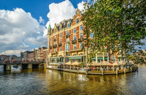 Amsterdamas, Kanalas, Tiltas, Viešbutis, Nyderlandai, Europa, Miestas, Holland, Pastatas, Olandų, Architektūra, Upė, Atspindys, Lauke