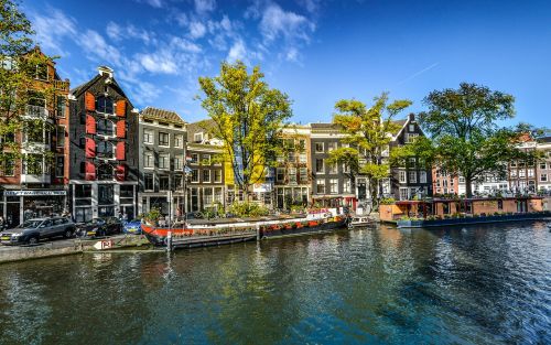 Amsterdamas, Kanalas, Nyderlandai, Olandų, Miesto Panorama, Architektūra, Upė, Valtis