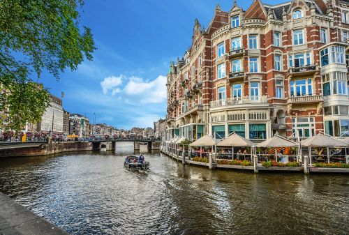 Amsterdamas, Kanalas, Restoranas, Nyderlandai, Valtis, Turizmas, Kelionė, Olandų, Holland, Architektūra, Kavinė, Dangus, Vanduo