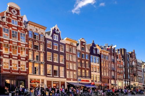 Amsterdamas, Gatvė, Žmonės, Apsipirkimas, Užsiėmes, Turizmas, Pastatas, Plyta, Miesto Panorama, Nyderlandai, Holland, Europa