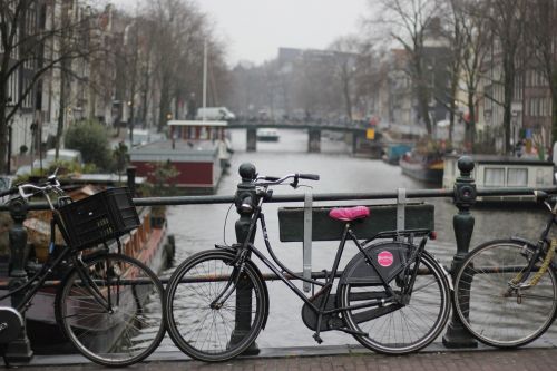 Amsterdamas, Dviratis, Žiema, Tiltai, Šaltas, Kanalai, Kelionė, Nyderlandai