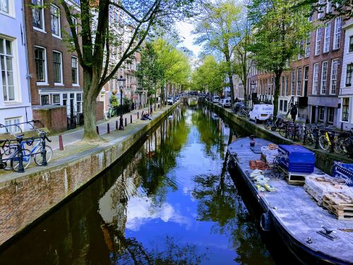 Amsterdamas, Holland, Kanalas, Vanduo, Valtis, Medžiai, Dienos Metu