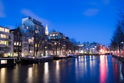 Amsterdamas, Kanalas, Vakaras, Mėlynas