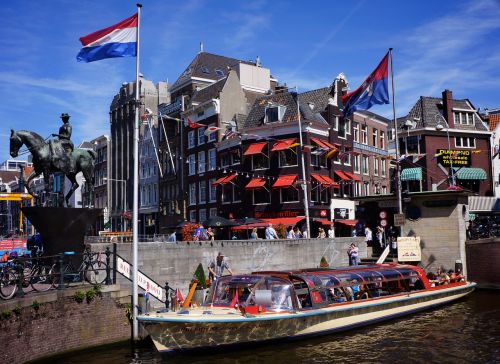 Amsterdamas, Vėliava, Kanalas, Nyderlandai, Holland, Europa, Olandų, Turistinis, Pastatas, Miestas, Miesto