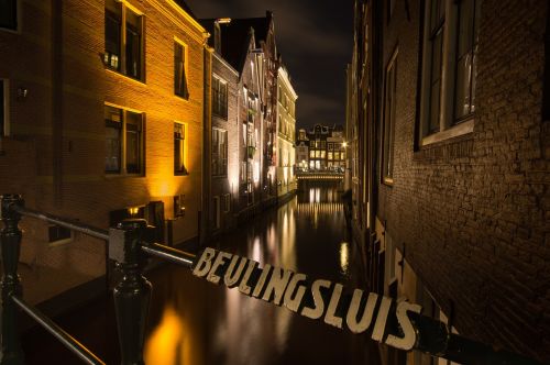 Amsterdamas, Kanalas, Naktis, Holland, Europa, Kelionė, Vanduo, Olandų