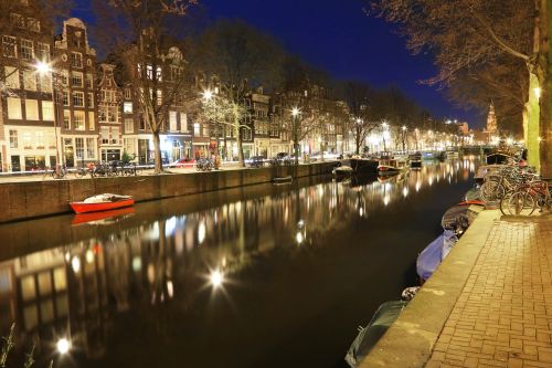 Amsterdamas, Naktinis Vaizdas, Naktis, Miesto Panorama, Kanalas, Žibintai, Atspindys