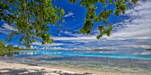 Saloje Toli Kraštovaizdis, Atogrąžų, Lagūnas, Widi Salos, Halmahera, Indonezija