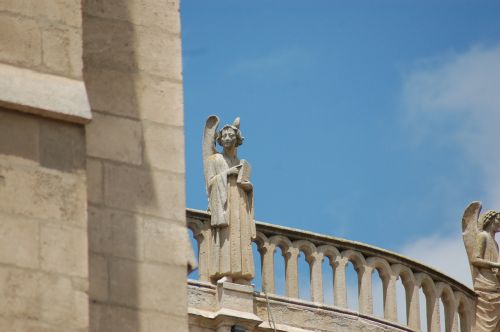 Angelas, Architektūra, Skulptūra, Gotika, Burgos Katedra, Katedra, Burgos, Angelai, Religija, Gotikos Architektūra, Paminklas, Akmuo, Debesys