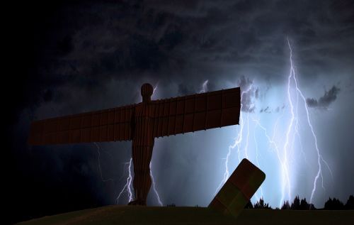 Šiaurės Angelas, Gateshead, Žaibas, Tamsi, Apokaliptinis, Newcastle, Tynesidas, Tyne, Uk, Paminklas, Skulptūra, Gormley, Piktograma, Orientyras