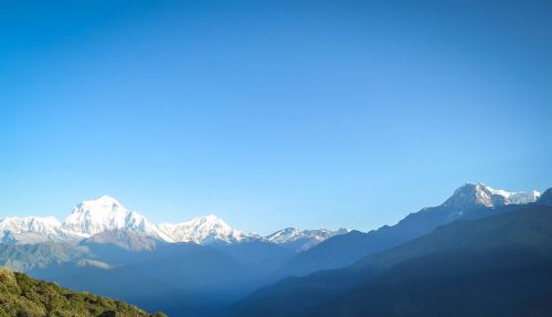 Annapurna Kalnų Slėnis, Nepalas, Kalnai, Smailės, Slėniai, Kalvos, Sniegas, Mėlynas, Dangus, Kraštovaizdis, Gamta