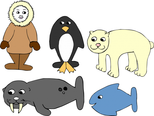 Antarctica, Žiema, Eskimo, Pingvinas, Žuvis, Antspaudas, Turėti, Nemokama Vektorinė Grafika