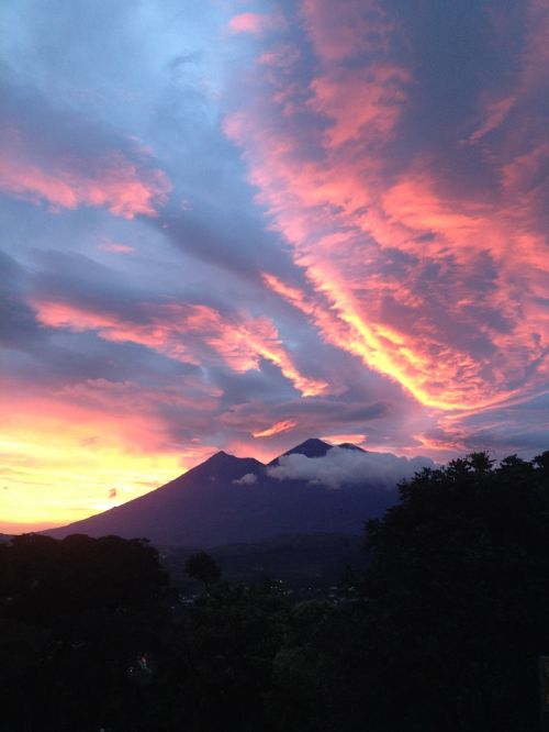 Antigua Guatemala, Gvatemala, Saulėlydis, Nuostabus, Dangus, Debesys