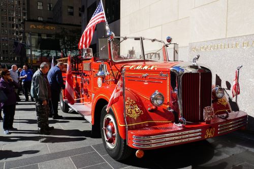 Antique Fire Truck, Amerikietiška Ugniagesių Mašina, Gaisrininkas Oldtimer, Oldtimer Usa, Gaisrininkų Paradas Naujojoje Yorkoje