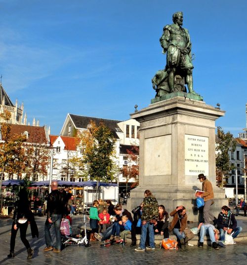 Antverpenas, Groenplaats, Statula, Grupė, Turizmas, Miestas, Gatvė, Kvadratas, Gatvių Fotografija