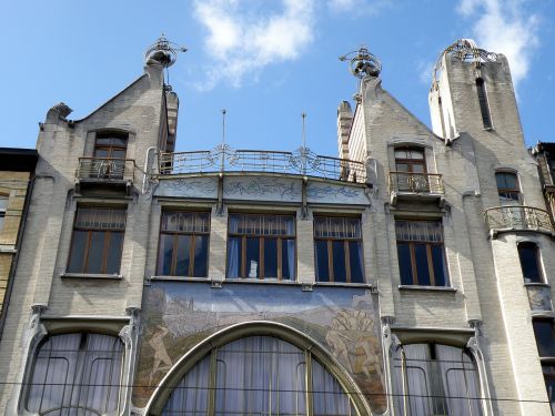 Antwerpen, Liberal Volkshuis, Art Nouveau, Fasadas, Pastatas, Namas, Eksterjeras, Architektūra