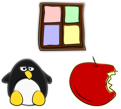 Obuolys, Linux, Mac, Pingvinas, Langai, Vaisiai, Nemokama Vektorinė Grafika