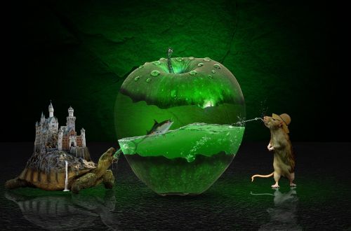 Obuolių Žalia, Photoshop, Fantazija, Manipuliavimas, Žiurkė, Vėžlys