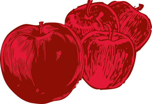 Obuoliai, Raudona, Vaisiai, Maistas, Keturi, Šviežias, Skanus, Saldus, Šviežumas, Sultingas, Nemokama Vektorinė Grafika