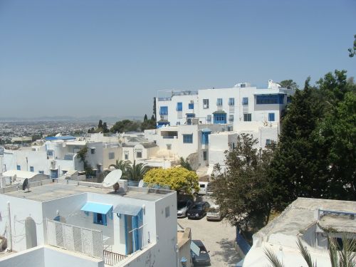 Arabiškas, Namai, Mėlynas, Panorama, Balta, Miestas, Tunisas, Pastatai