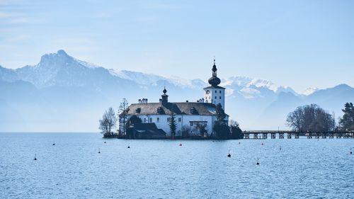 Architektūra, Austria, Pastatas, Ežeras, Kalnas, Lauke, Vanduo, Žiema