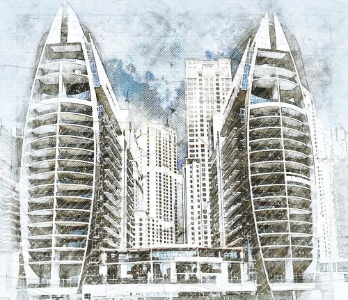 Architektūra, Dangoraižis, Dubai, Šiuolaikiška, Pastatas, Miestas, Arabas, Kelionė, Emiratai, Miesto Panorama, Orientyras, Prabanga, Skaitmeninis Eskizas, Skaitmeninė Kūryba, Architektūros Piešinys