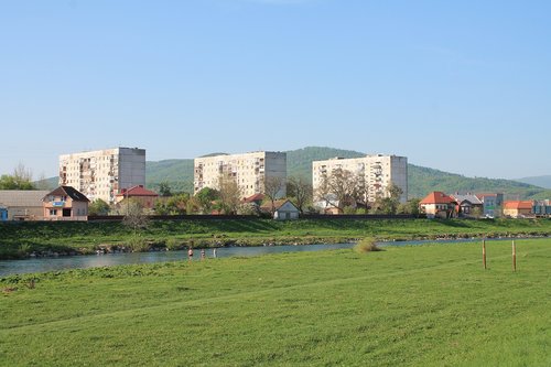 Architektūra,  Lauke,  Panoraminis,  Žolė,  Horizontali,  Quay,  Ukraina,  Transcarpathia,  Mukachevo,  Upė Latoritsa