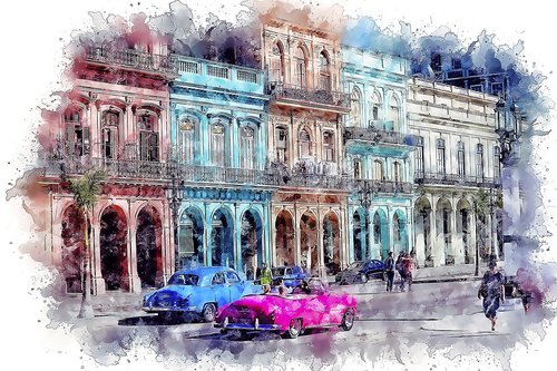 Architektūra,  Kelionė,  Miestas,  Gatvė,  Turizmas,  Kuba,  Spalvos,  Senų Automobilių,  West Indies,  Havana,  Vintage,  Rožinis,  Mėlyna,  Skaitmeninis Manipuliavimo,  Fotomenas,  Nemokama Iliustracijos