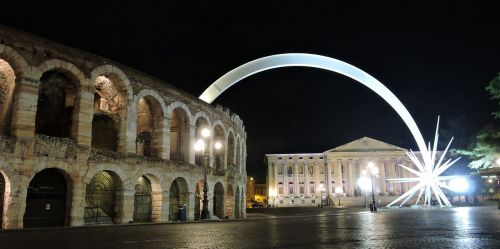 Arena, Verona, Kometa, Kalėdos, Naktis, Apšvietimas, Italy, Paminklas, Piazza Bra