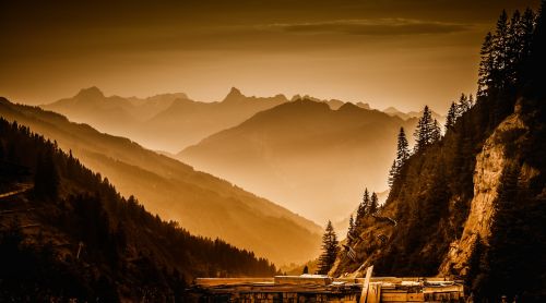 Arlbergo Pravažiavimas, Kraštovaizdis, Abendstimmung, Twilight, Saulėlydis, Siluetas