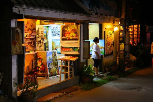 Menas, Galerija, Naktis, Vaizdas, Lamai Paplūdimys, Koh Samui, Tailandas