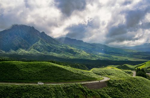 Aso, Kumamoto, Japonija, Kaldera, Natūralus, Kraštovaizdis, Debesis, Žalias