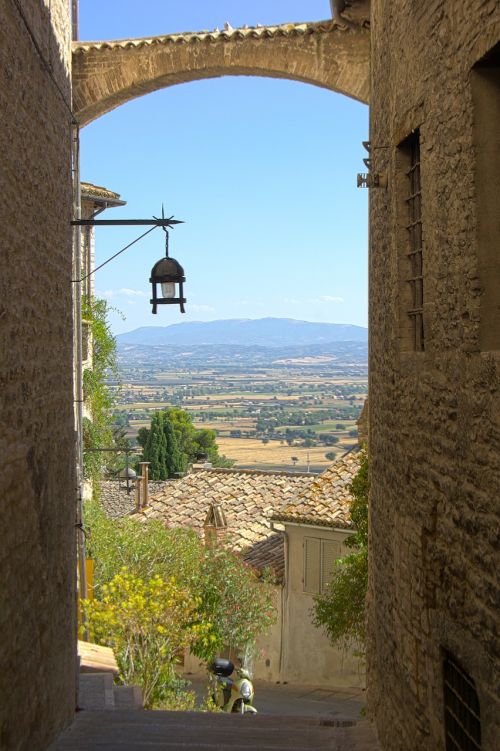 Assisi, Italy, Gatvė, Kraštovaizdis, Vasara, Umbria, Žibintas, Namai
