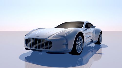 Aston, Martinas, Vienas-77, Sportinė Mašina, Automatinis, Automobilis, Kontūras, Metalinis, Saulės Atspindžiai, Šešėlis, Salė, Betono Siena, Vienspalvis, 3D, 3D Modelis, Kompiuterinė Grafika, Mašina, 3D Vizualizacija, Atvaizdavimas, Aston Martin, Britų Automobiliai