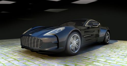 Aston, Martinas, Vienas-77, Sportinė Mašina, Automatinis, Automobilis, Kontūras, Metalinis, Saulės Atspindžiai, Šešėlis, Salė, Betono Siena, Vienspalvis, 3D, 3D Modelis, Kompiuterinė Grafika, Mašina, 3D Vizualizacija, Atvaizdavimas, Baigti, Aston Martin, Britų Automobiliai