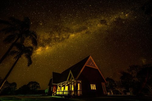 Astro Fotografija,  Žvaigždės,  Paukščių Takas,  Bažnyčia,  Naktinis Dangus