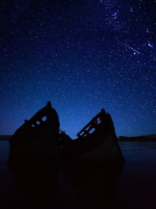 Astronomija, Žvaigždės Nakties Danguje, Kraštovaizdis, Valtis, Škotija, Isle Of Mull, Salenai
