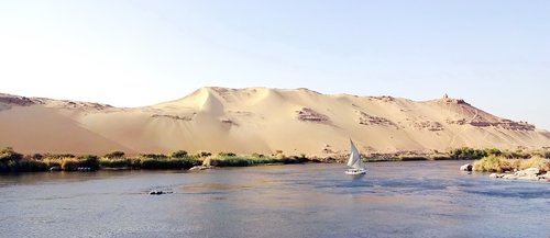 Aswan,  Nile,  Feliuga,  Katarakta,  Vandens Telkinys,  Pobūdį,  Smėlis,  Kopos,  Dykuma,  Panorama,  Kraštovaizdis