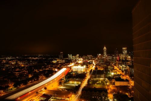 Atlanta, Gruzija, Usa, Miestas, Miesto, Centro, Miesto Panorama, Pastatai, Dangoraižiai, Architektūra, Gatves, Kelias, Naktis, Vakaras, Žibintai, Apmąstymai, Hdr, Švytėjimas