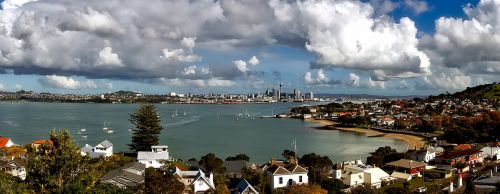 Auckland, Naujoji Zelandija, Įlanka, Uostas, Laivai, Valtys, Panorama, Miestas, Miesto, Panorama, Dangus, Debesys, Namai, Hdri