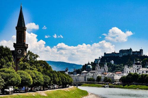 Austria, Salzburg, Miestas, Architektūra, Orientyras, Kelionė, Europietis, Bažnyčia, Dangus, Miesto Panorama, Tvirtovė