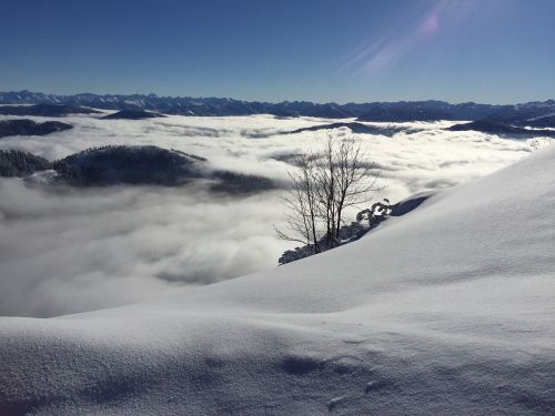 Austria, Kalnai, Sniegas, Debesys, Rūkas
