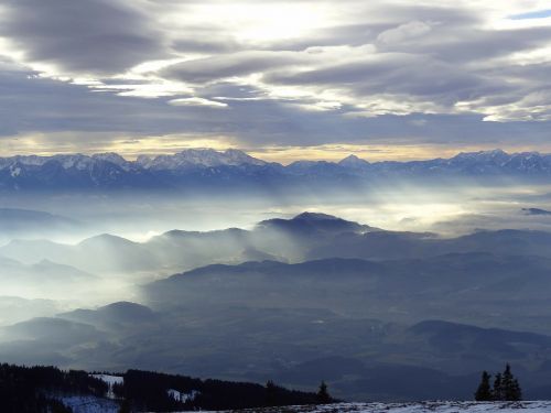 Austria, Karintija, Sniegas, Kalnas, Debesis, Žiema