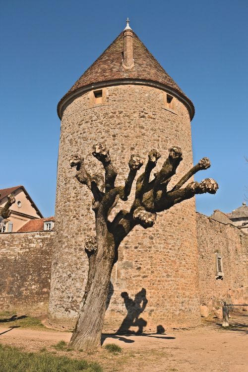 Avallon, Yonne, Burgundija, Bokštas, Pylimas, Medis, Paveldas, Garsiakalbis, Mėlynas, Dangus, Fortifikacija