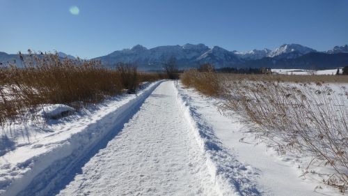 Toli, Ežeras, Bavarija, Allgäu, Mėlynas Dangus, Sniegas, Panorama