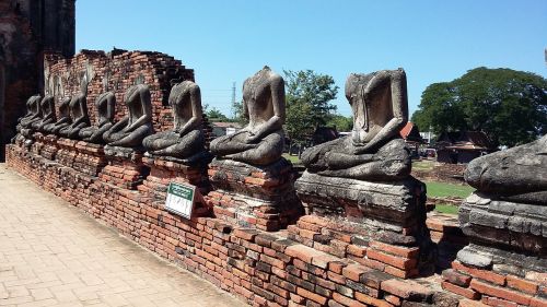 Ayutthaya, Tailandas, Senamiestis, Statulos, Lotus Sėdi, Nėra Girdimas, Senovės