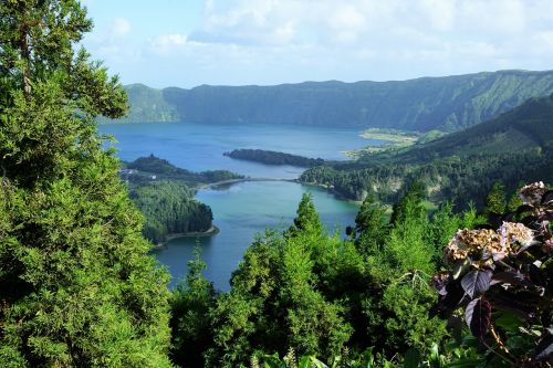 Azores, Portugal, Gamta, Ežeras, Žalias, Dangus, Kraštovaizdis