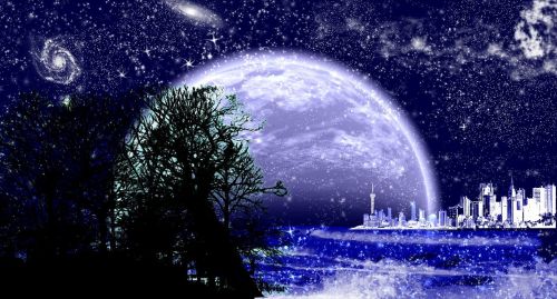 Fonas, Mėnulis, Romantiškas, Pilnatis, Dangus, Naktis, Mistinis, Atmosfera, Vakaras, Naktinis Dangus, Mėlynas, Mėnulio Krateriai
