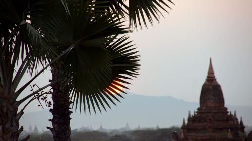 Bagan, Mianmaras, Saulė, Delnas, Šventykla, Asija
