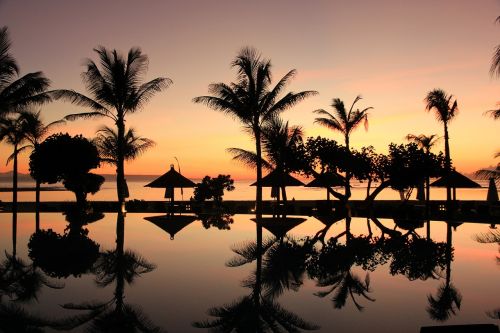 Bali, Palmės, Saulėlydis, Kelionė, Indonezija, Plaukiojimo Baseinas, Šventė, Papludimys