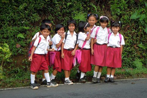 Bali,  Indonezija,  Vaikai,  Mokykla,  Linksmų,  Uniforma